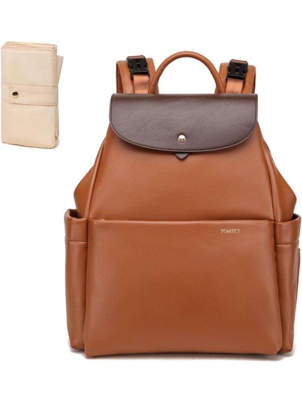 Stylish Leather Diaper Bag Backpack with 14 Pockets & Changing Pad, Unisex